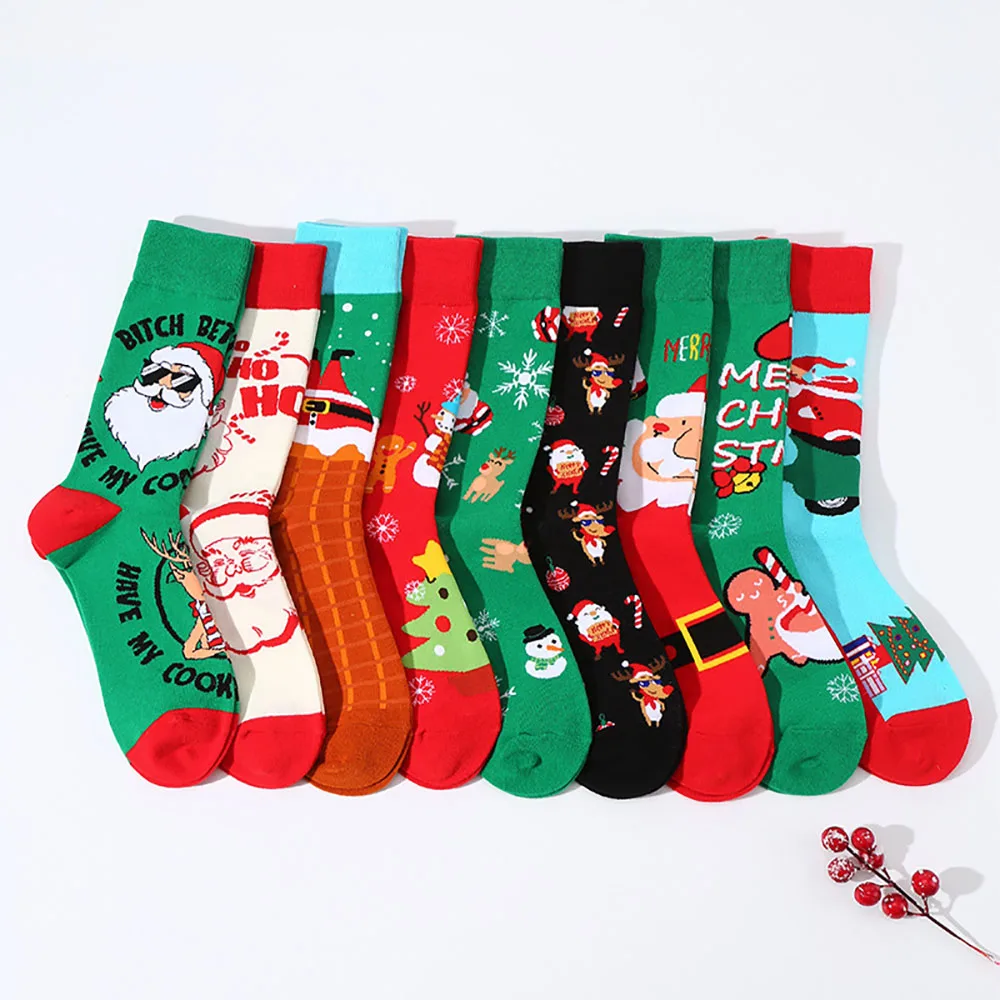 

Женские рождественские носки, забавные рождественские носки с Санта-Клаусом, оленем, снежинкой, хлопковые носки, дышащие носки, новогодние подарки