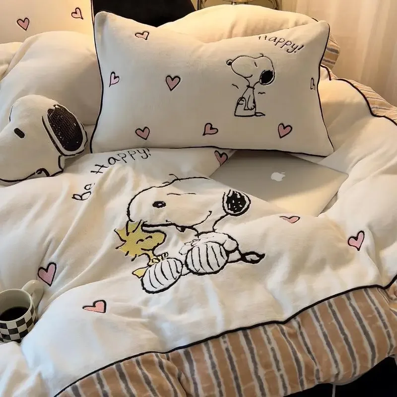 Милый и милый мультяшный узор Snoopy утолщенный Теплый Бархатный постельный