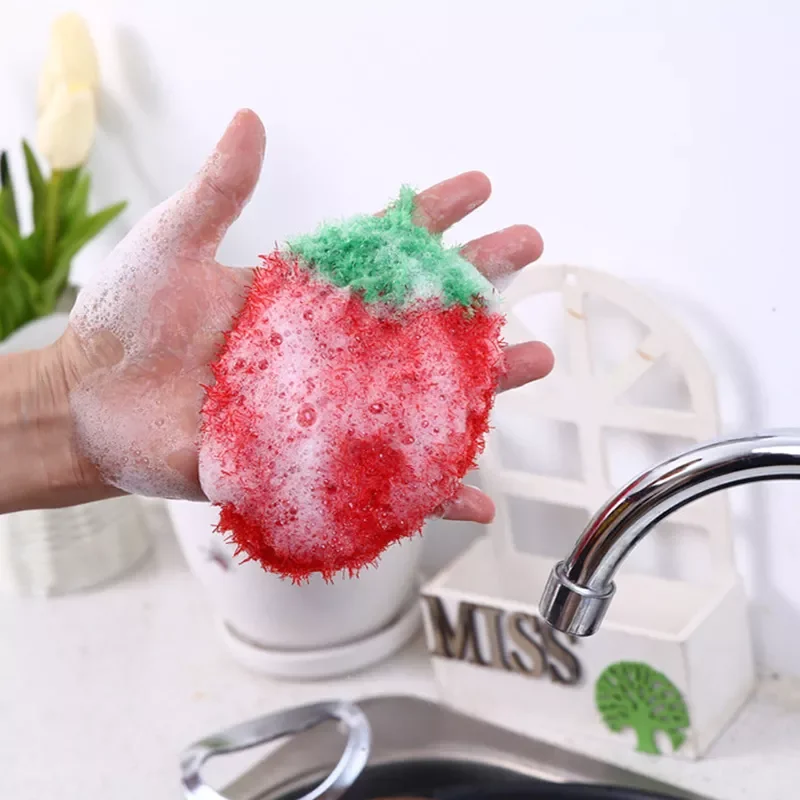 

Fruit Dish Scrubber Sponge Clean Non-scratch Strawberry Home Bowl Pan Washing Cleaning Cloth Scouring Tableware