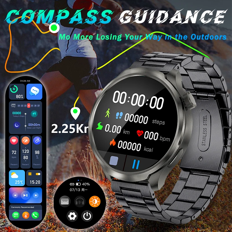 Смарт-часы мужские с Bluetooth и компасом 1 85 дюйма