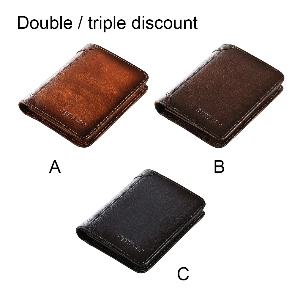 

Модный мужской кошелек маленький деловой держатель для удостоверения личности тройного сложения Мужской Ретро Кошелек двойного сложения Кошелек для монет коричневый двойной складной