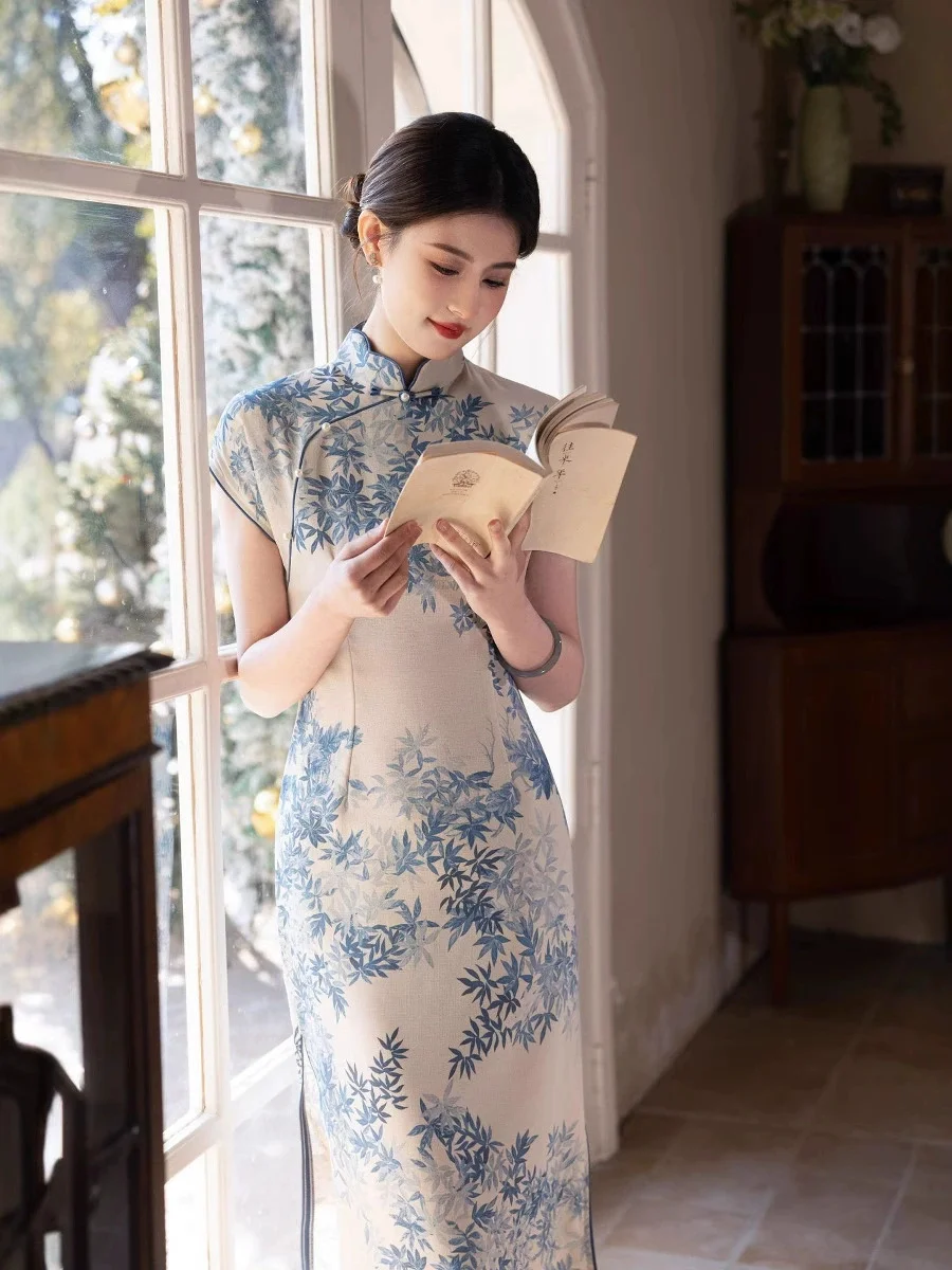 Улучшенное элитное зеленое жаккардовое атласное платье Cheongsam для молодых
