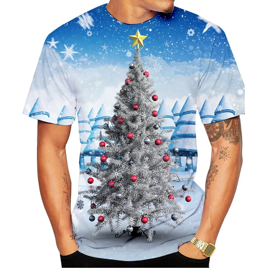 Купи Unisex Christmas T-shirt Men Women Christmas Tree Print 2022 New Festival Shirts Men Party Casual Fashion Short Sleeved Tops Tee за 150 рублей в магазине AliExpress