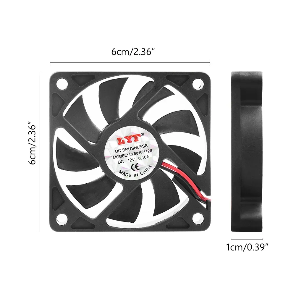 X 60 X 10mm 2 Pins 12V DC Cooling Fan Computer PC Case CPU Cooler Case Fan Low Noise CPU Heat Sink Cooler 4900-6050 RPM