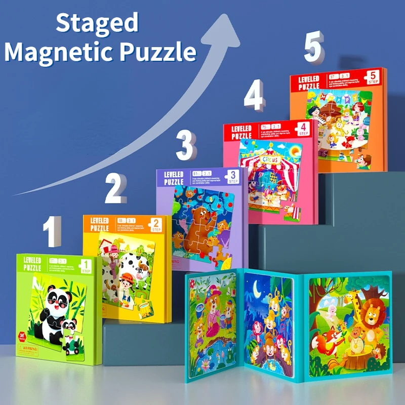

Staged Magnetic Jigsaw Puzzle for Kid Montessori Educational Toy Folding Book Puzzle Suit 2-7 Years Old Children Baby Toys Gifts