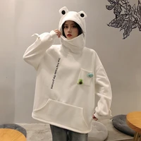 women y2k kawaii frog hoodie cute funny embroidery letter plus velvet thicken harajuku streetwear zip christmas oversized hoodie