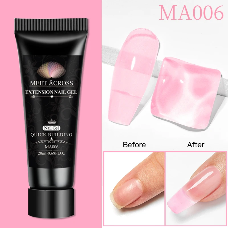 MEET ACROSS Nail Extension Gel Pink Clear UV LED Builder Nail Gel Tips Enhancement Slip Solution Quick Extension Gel