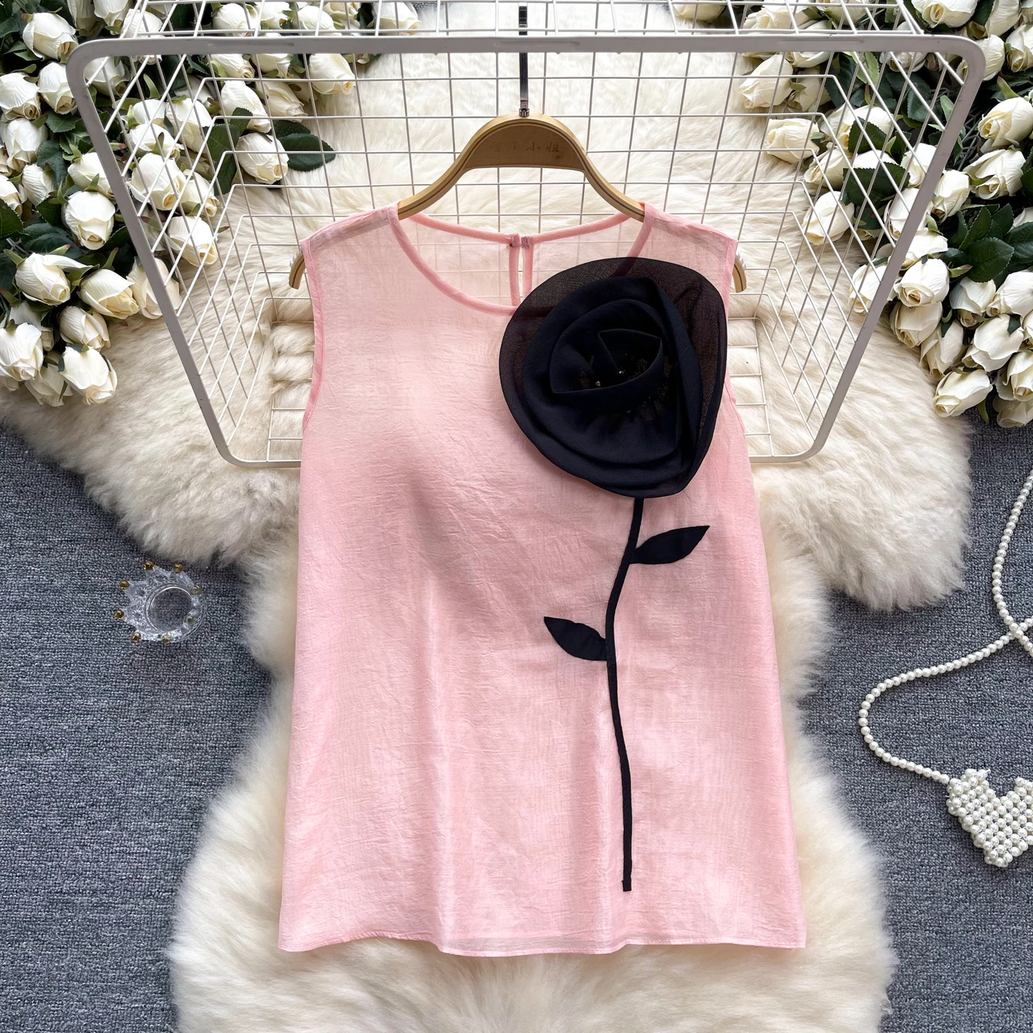 Женская шифоновая блузка без рукавов в стиле ретро