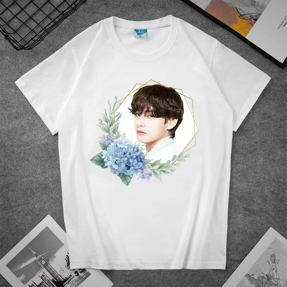 

KPOP Bangtan Boys Birthday Photo Wreath Short Sleeve Spring Limited Series Printed Loose T-Shirt Gift SUGA V JIMIN Fan Collectio