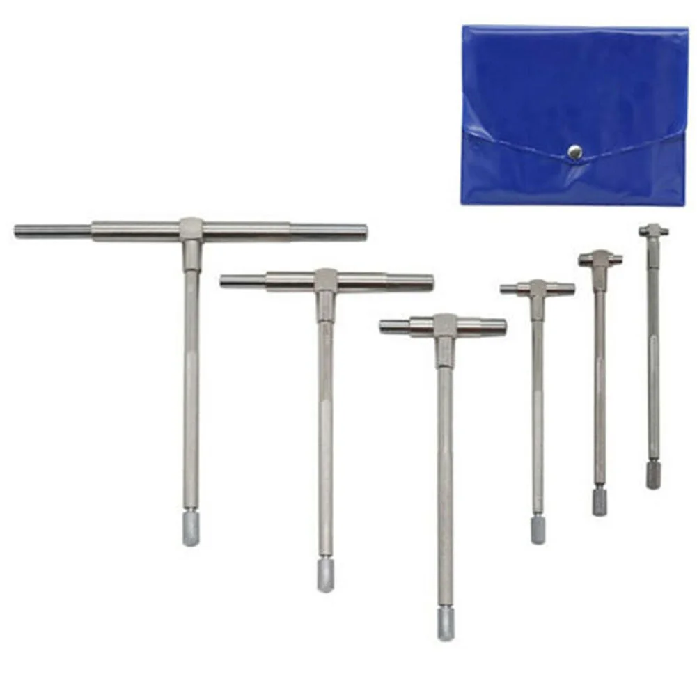 

6pcs 8-150mm Adjustable Practical Portable T-Bore Silver Scale Micrometer Engineer Measurement Tool Steel Telescopic Gauge
