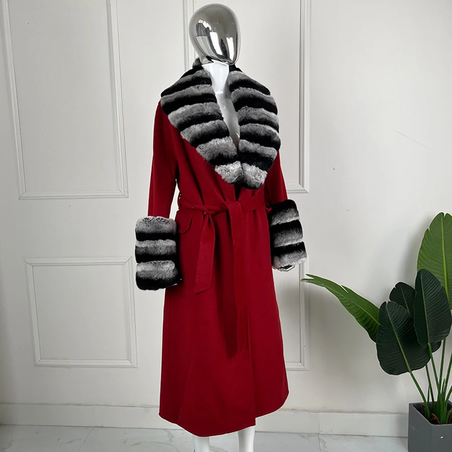 Пальто из натурального меха женские шерстяные пальто с воротником кролика рекс