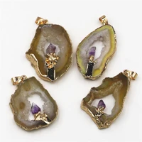 natural stone yellow agate druzy fashion amethyst pendants irregular quartz crystal onyx pendant diy jewelry making necklace