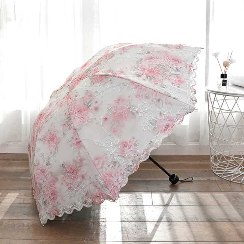 

Luxury Woman Lace Umbrella Embroidery Fold Lady Princess Umbrella Anti-Uv Double Sun Rain Umbrella Lolita Gift Parasol Paraguas