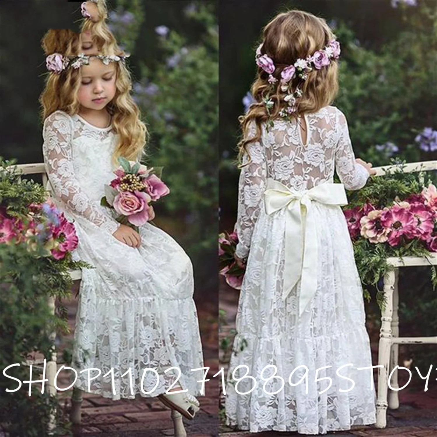 

Кружевные платья с цветами для девочек, иллюзионное платье с длинными рукавами для девочек на день рождения, элегантное белое платье принцессы, платье для шек