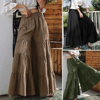 vintage womens wide leg trousers loose patchwork pants casual elastic waist long pantalon palazzo female culottes