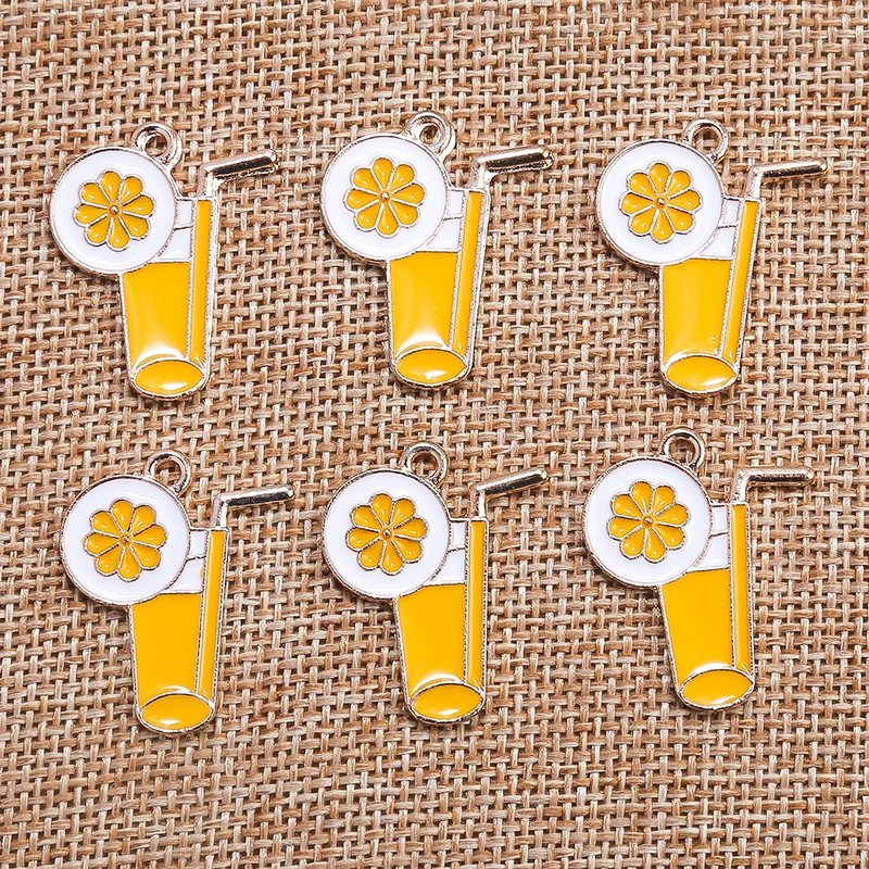 

10pcs/lot 27*25mm Cute Orange Juice Charms for Jewelry Making Drink Beverages Pendants Charms for DIY Necklace Earrings Gifts