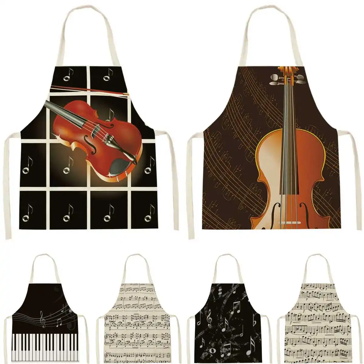 

Кухонный Фартук с узором для музыкальных инструментов, детские нагрудники без рукавов с узором для гитары, домашний инструмент для уборки, ...