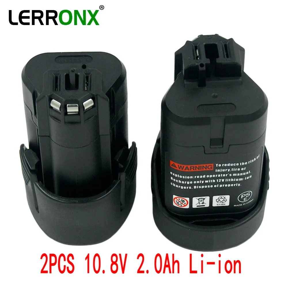 Литий-ионная аккумуляторная батарея LERRONX, 2 шт., 10,8 В, 2000 мАч, замена для Аккумуляторная дрель Bosch Batery BAT411, BAT411A, BAT412A, BAT413A