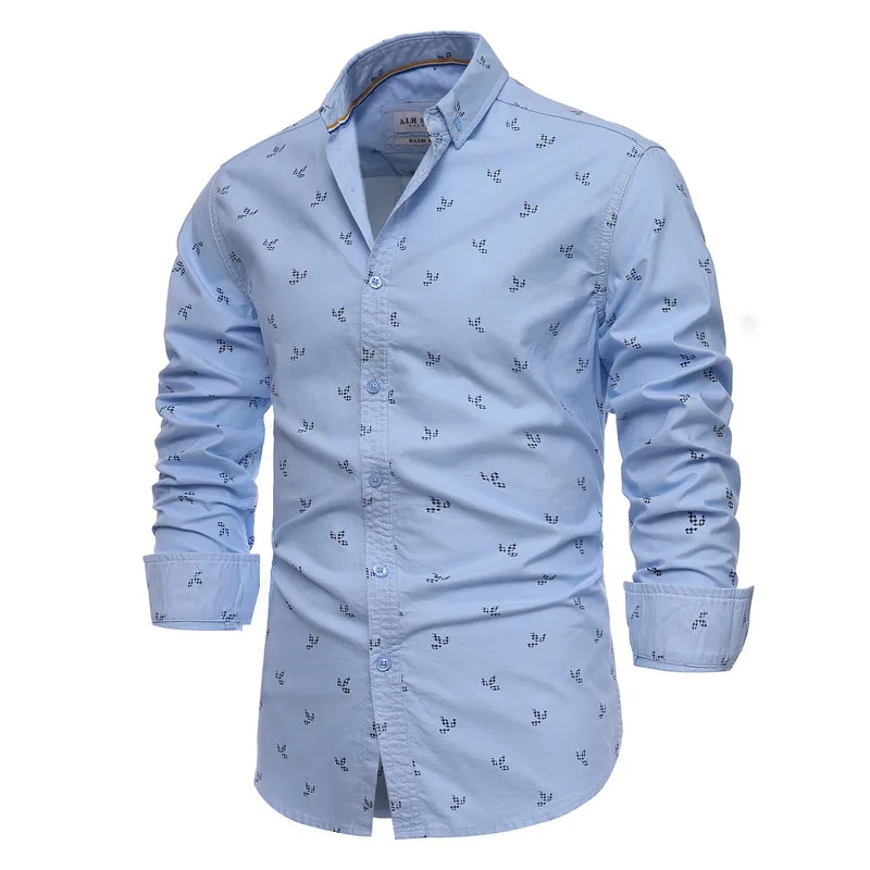 

2021 Printed 100% Cotton Shirt Men Casual Slim Fit Lapel Long Sleeve Men's Shirts Spring High Quality Oxford Shirt for Men