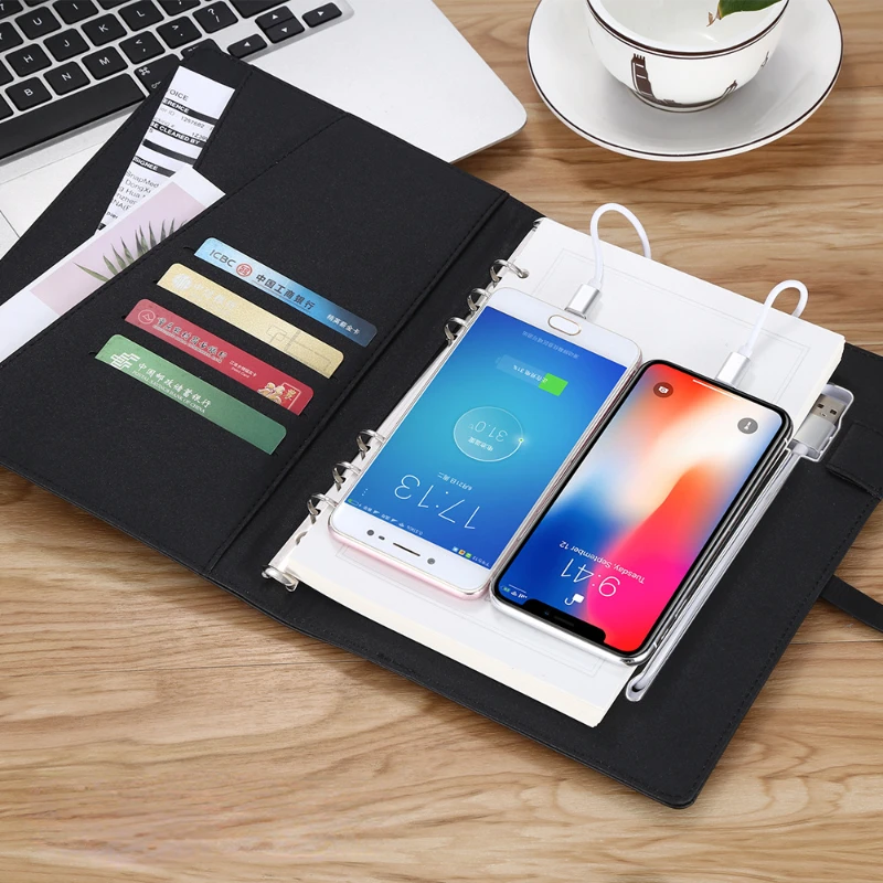 Creative Business Notebook with 8000mAh Power Bank Wireless Charging Technology Multi-purpose High-end Loose-leaf Notebook