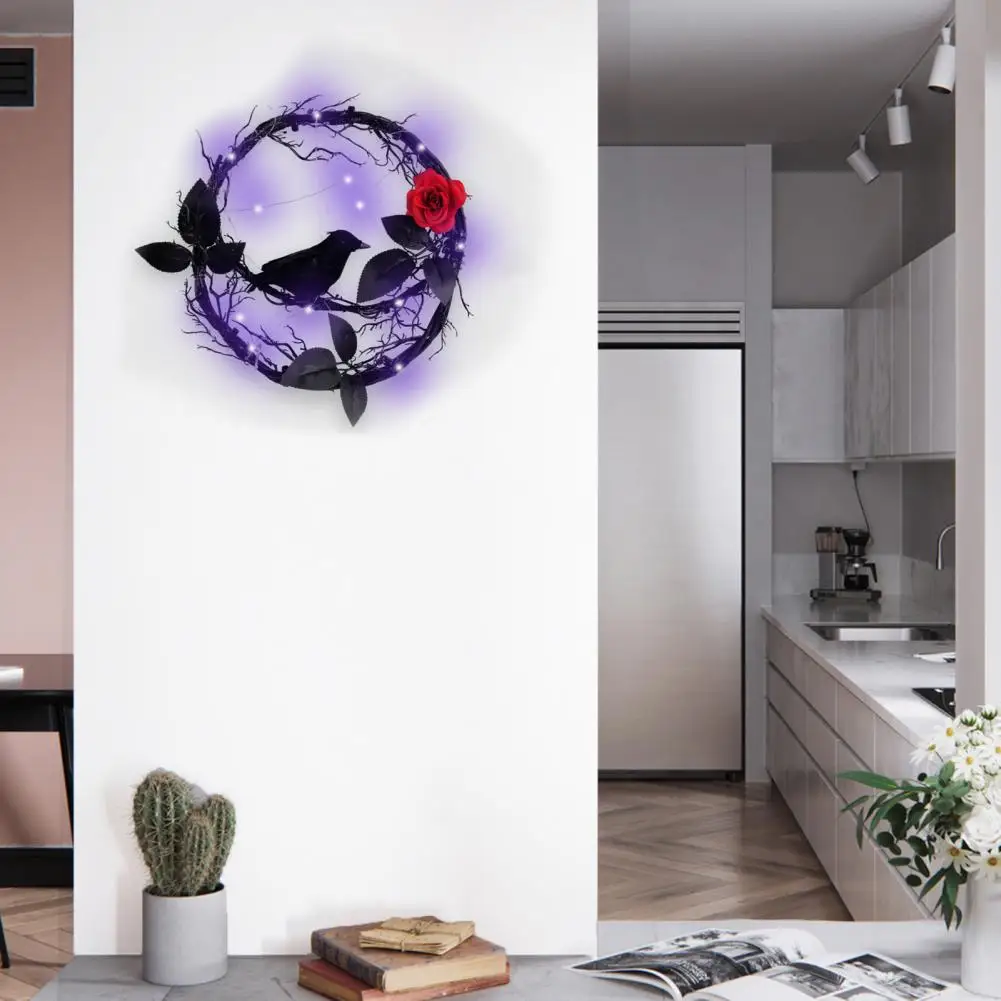 Гирлянда на Хэллоуин светящиеся мертвой ветви венок с черной вороной гирлянда