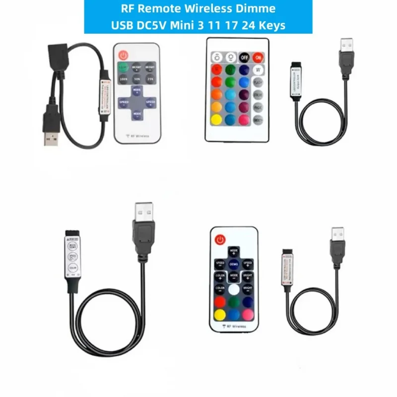 Контроллер светодиодных лент RGB USB DC5V Mini 3 11 17 24 клавиши RF Remote Wireless Dimme для COB SMD 5050 3528