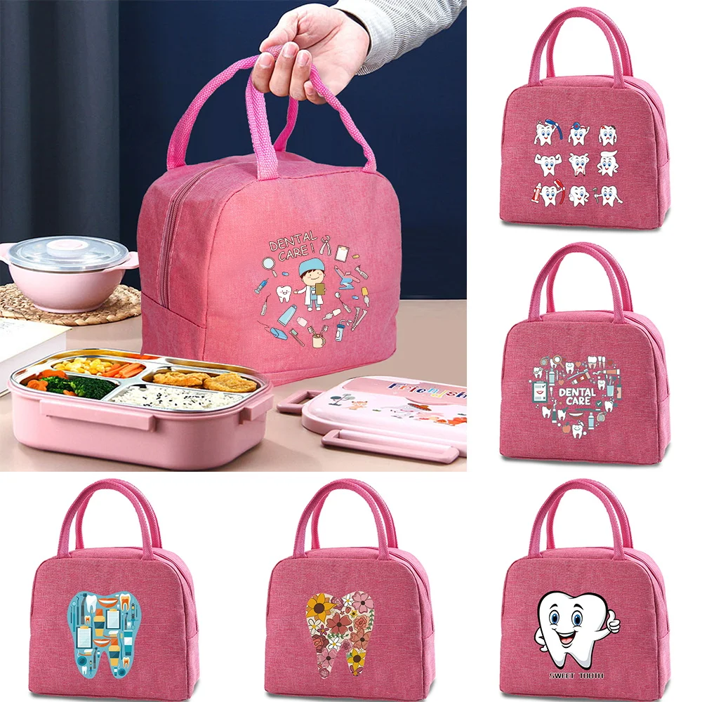 

Lunch Bags for Children School Packed Thermal Food Handbags Lunchbox Organizer Teeth Print Women Picnic Insulated Box Cooler Bag