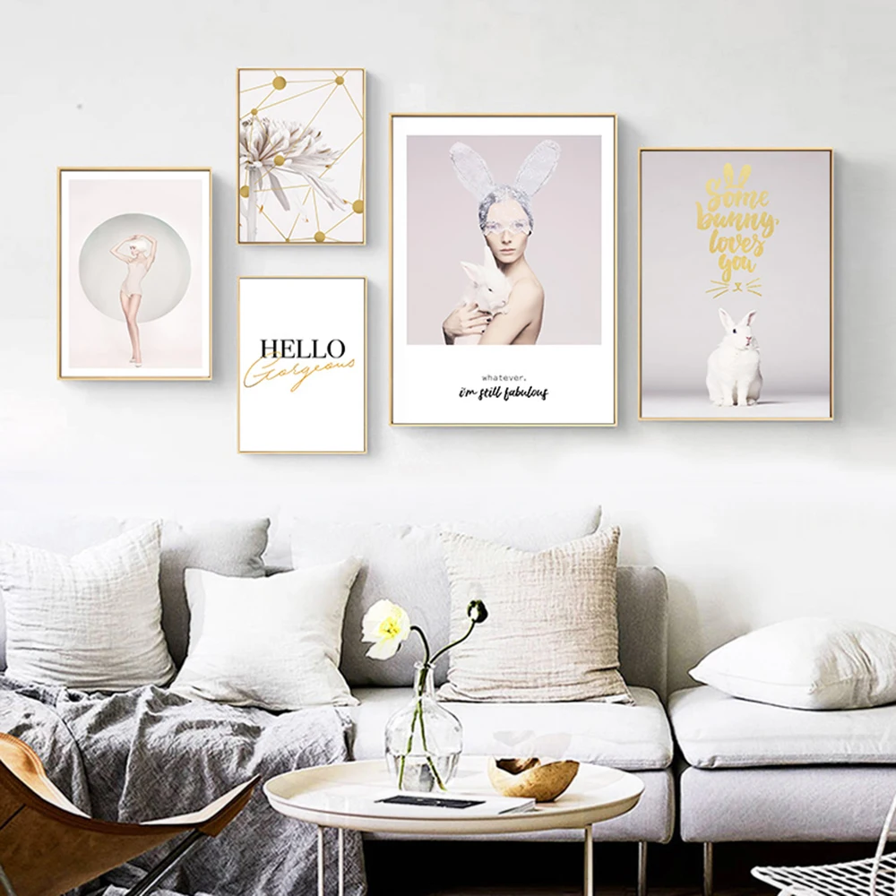 na nowoczesna króliczka różowa roślina ścienna drukowany obraz płótnie do dekoracji ścian w salonie