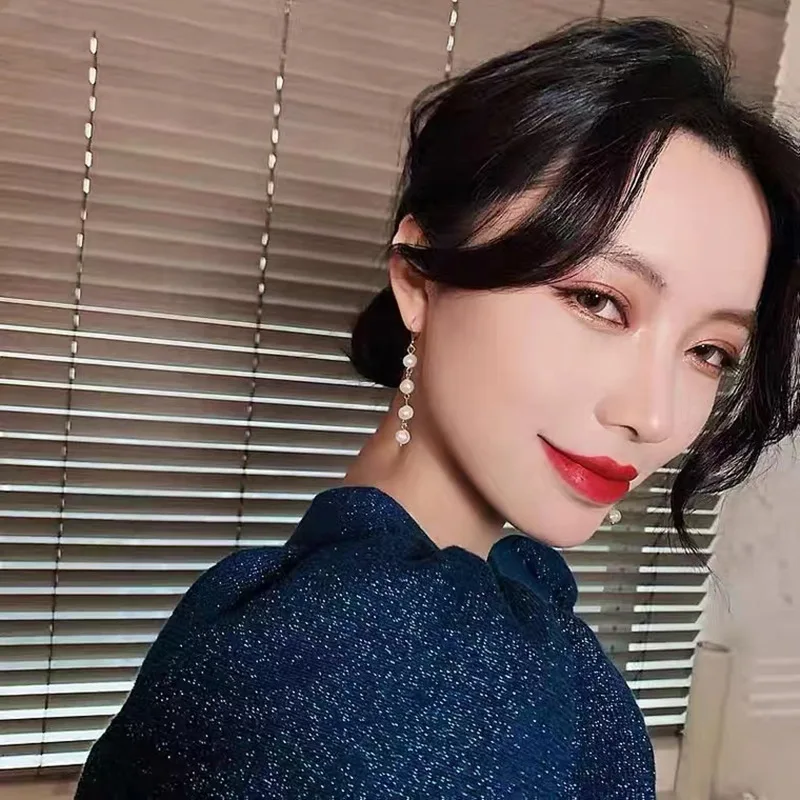 Draweye Baroque Pearls Earring for Women Office Lady Balls Beads Elegant Ins Fashion Jewelry Long Drop Earrings Pendientes