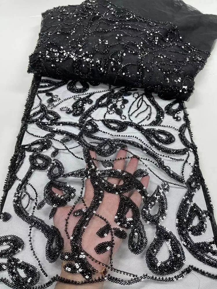 

5 ярдов, африканская кружевная ткань для жениха, Высококачественный кружевной материал с блестками, нигерийская французская кружевная ткань с бисером для свадебного платья