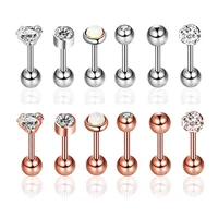 6 pcsset medical stainless steel crystal zircon ear studs earrings for womenmen cz lip stud tragus cartilage piercing jewelry