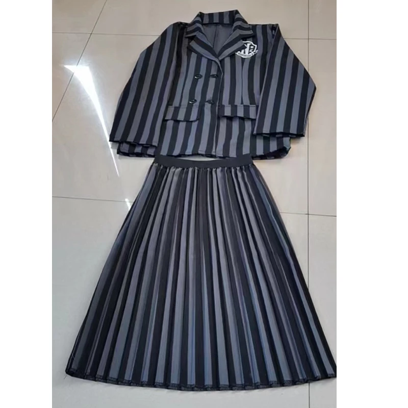 Wednesday Addams Cosplay School Uniform For Girl Costume 2023 New Vestidos For Kids Girls Mesh Party Dresses Carnival Costumes images - 6