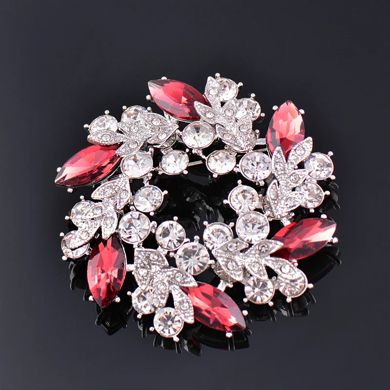 

KIOOZOL Luxury Crystal Wreath Brooch Red Color Cubic Zirconia Brooch For Women Fashion Vintage Jewelry Accessories 180 KO1