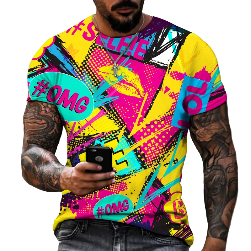 

2022 OMG Men's Letter Street Element T-shirt Spring Summer Short Sleeve Round Neck 100% Lycra Polyester High Quality Fat Size