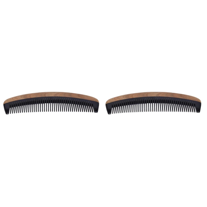 

2X Natural Green Sandalwood Horn Comb Sandalwood Straight Hair Comb Hairdressing Tools Horns And Wooden Comb