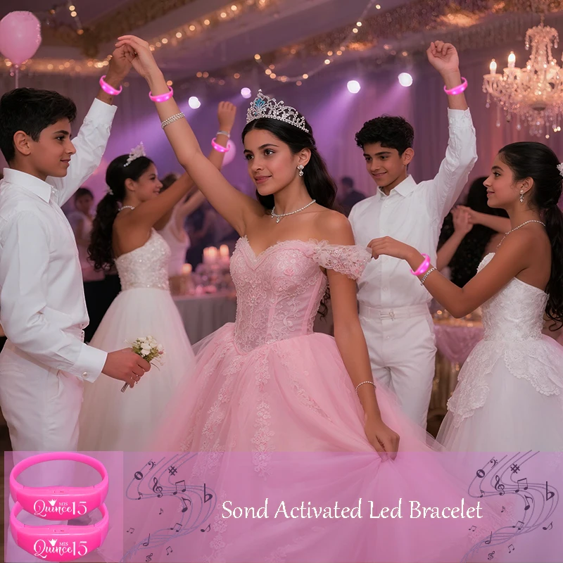 Фото 20-300 шт. Quinceanera музыкальный и звуковой светодиодный браслет с подсветкой для XV 15 Años украшения Quinceañeras №2