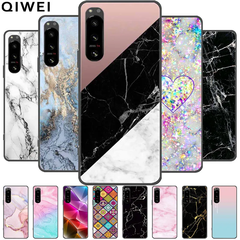 

For Sony Xperia 5 Case Marble Silicone Soft TPU Phone Cover for Sony Xperia 5 II / 5 III Cases Black Bumper Xperia5 5ii Coques