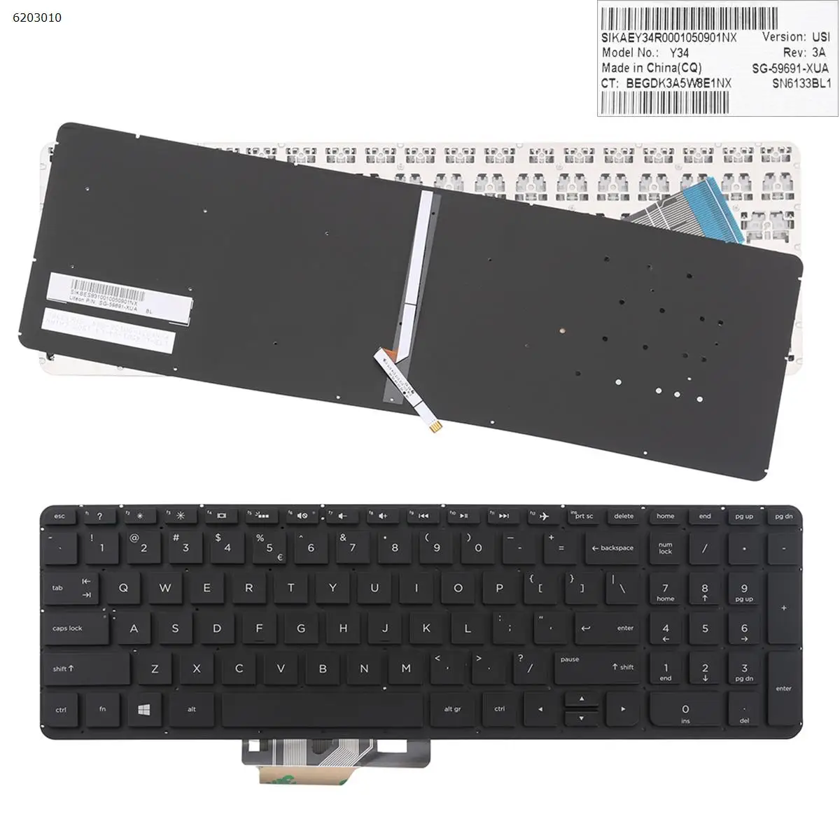 

Клавиатура для ноутбука HP Pavilion 15-p213ns 15-p250ns 15-p251ns 15-p252ns 15-p253n, черная подсветка без рамки, без фольги