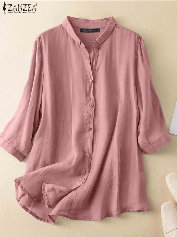 

ZANZEA Autumn Women 3/4 Sleeve Solid Blouse Elegant Buttons Down Shirt Female Work Loose Blusas Chemise 2022 Oversize Tunic Tops