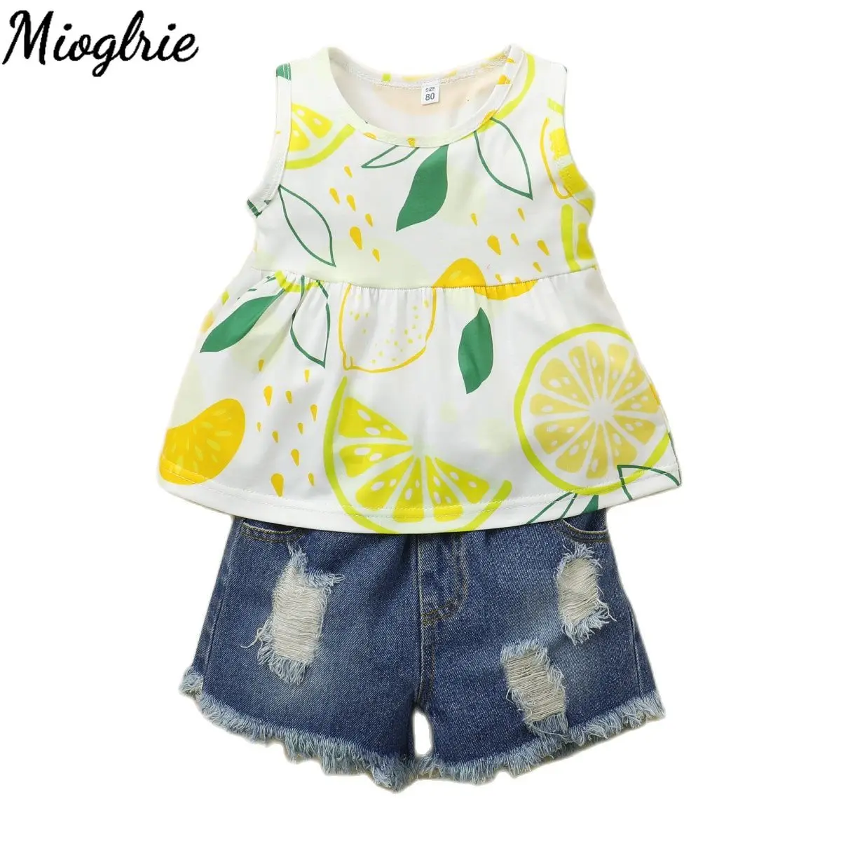 

Fashion Kids Clothes Girl 4 to 5 years Lemon Print Baby Girl Summer Clothing Sets Baby Girls Clothes Children's Clothing 2Pcs