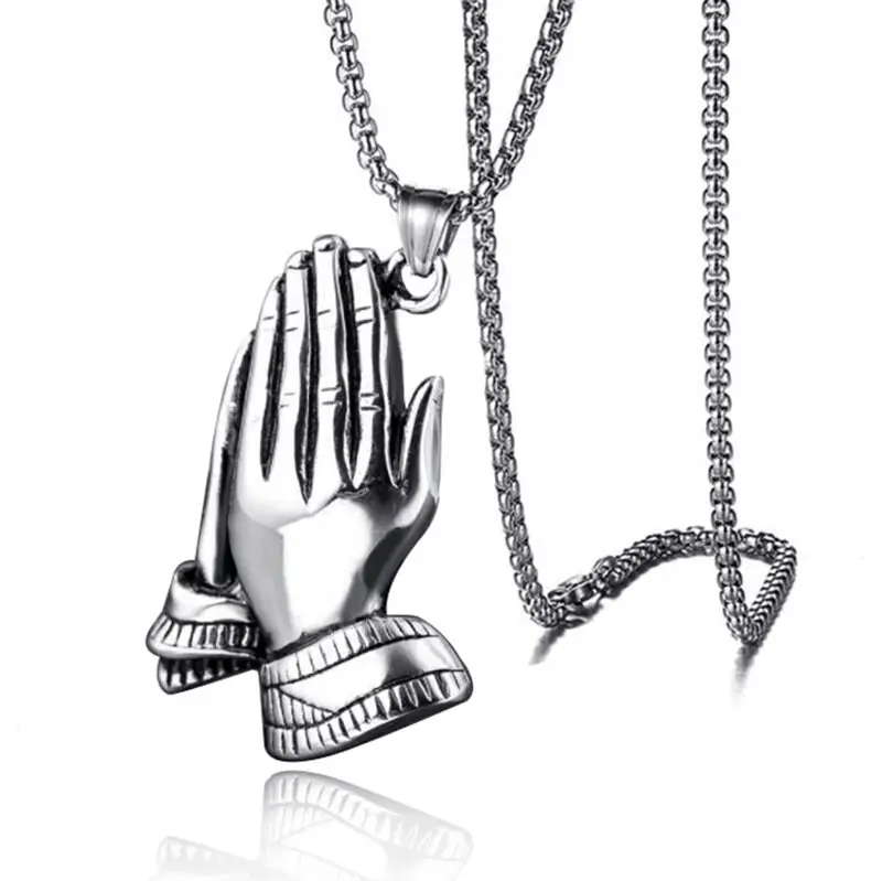 

Classic Christian God Praying Hands Metal Pendant Necklace for Men Women Religious Style Prayer Amulet Jewelry Gifts