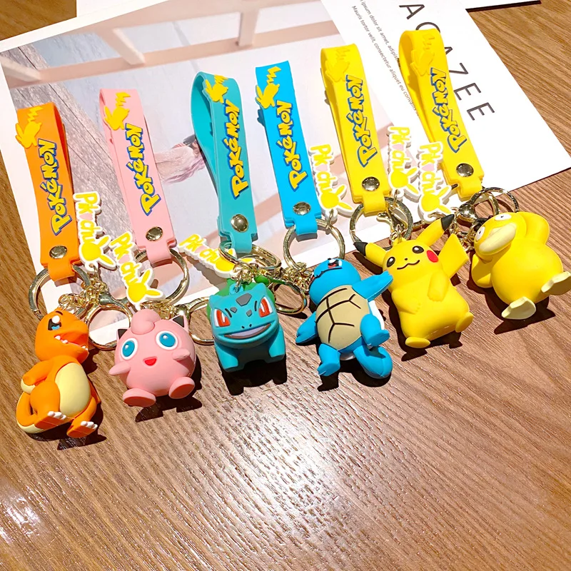 

Pokemon Cartoon Anime Pikachu Action Figures Keychains Key Chain Key Ring Silicone Handbag Car Pendants Toys Game Birthday Gifts