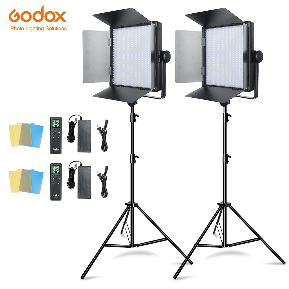 

Godox 2PCS LED1000W 5600k Continuous Light Kit With 2pcs 2.8m Light Stand For Photography Wedding Camera Camcorder DV