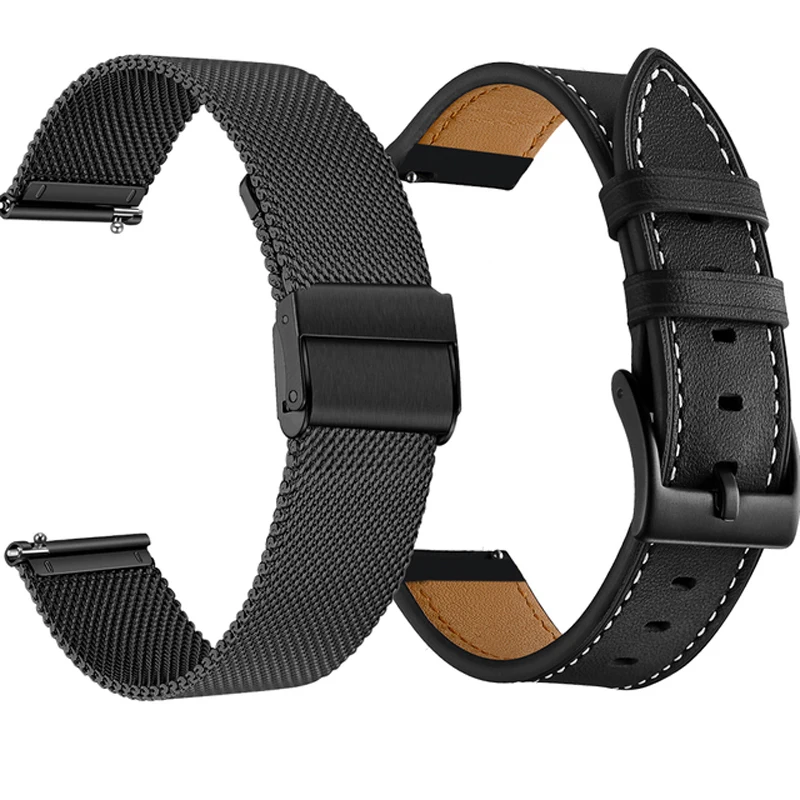 

20mm Universal Leather Metal Watch Band Stainless Steel Strap Round Hole for Xiaomi Amazfit Bip for WeLoop hey 3s for Ticwatch2