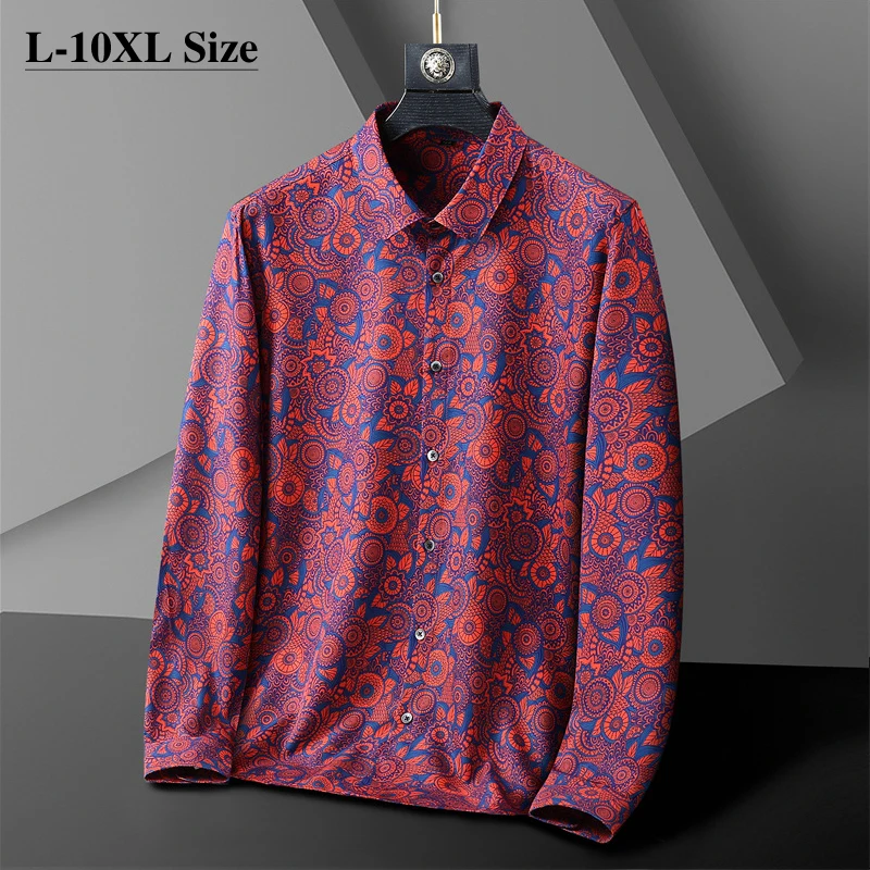 

Spring Autumn New Men Print Elasticity Long Sleeves Shirt Plus Size Baggy Casual Hawaiian Flower Shirts Male 6XL 7XL 8XL 10XL