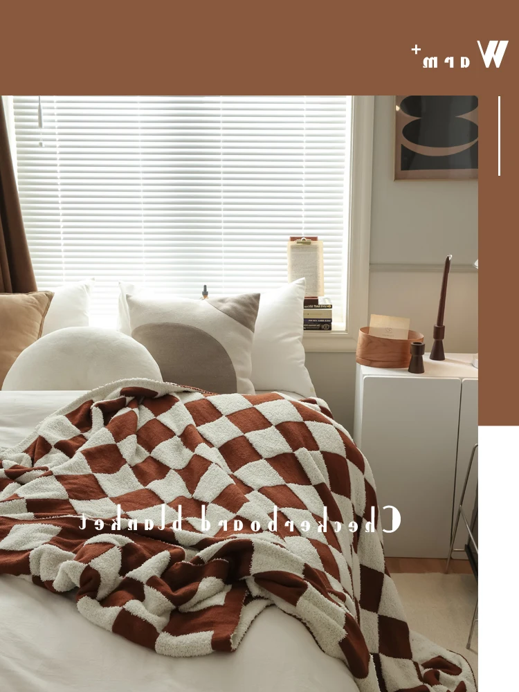 

Style Nordic Soft Glutinous Checkered Knitted Single Sofa Thin Air Conditioning Nap Small Blanket