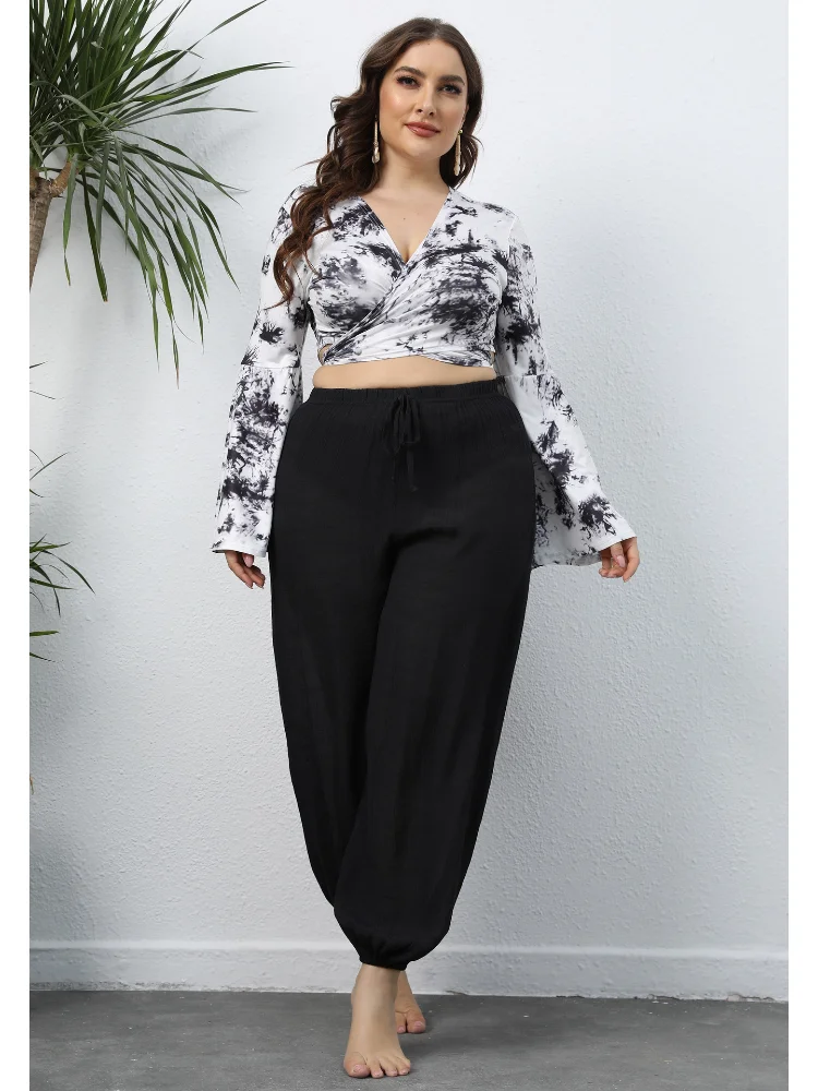 Plus size women beach pants casual loose wide-leg bloomers light pants plus size pants