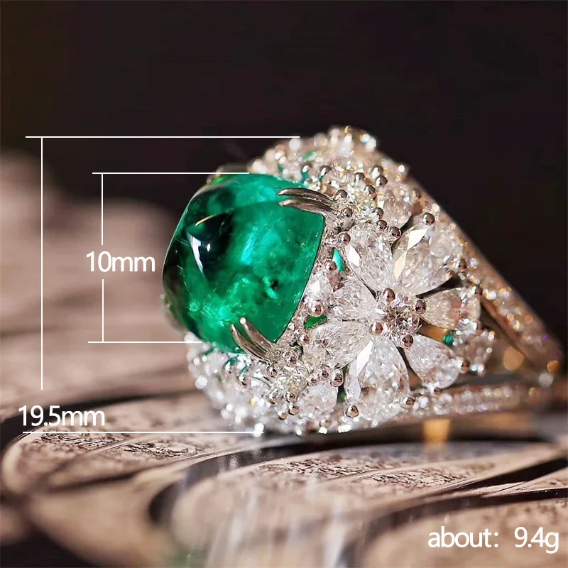 

HOYON Vintage Classic 3-Carat Grandmother Emerald Women's Ring Set with White Flower Diamond S925 Silver Color Wedding Jewelry