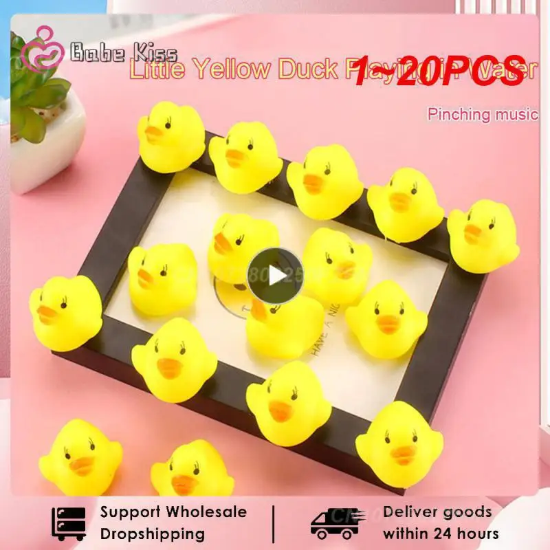 

1~20PCS Cute Duck Baby rattle Bath toys Squeeze animal Rubber toy duck BB Bathing water toy Race Squeaky Rubber yellow Duck