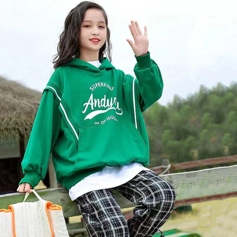 

Girls' Hoodies Sweatshirts Jacket 2022 Green Spring Autumn Top Thicken Overcoat Cotton Teen Sport Baby's Kids Children's Clothin